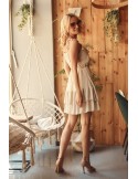 Chiffon dress with tied straps, beige 1158 - Online store - Boutique